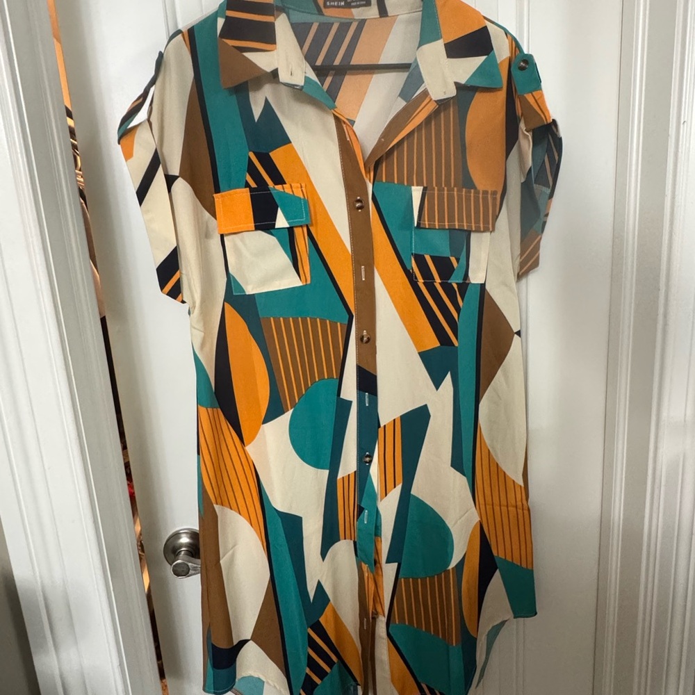 SHEIN Multicolor Geometric Shirt Dress